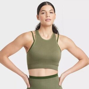 JoyLab Double Layer Seamless Removable Padded Sports Bra Olive Green Size Xs NWT